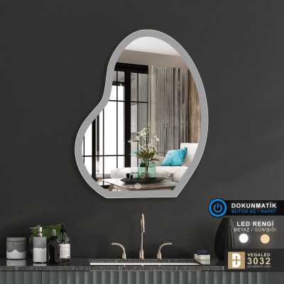 Şekilli Kesim Ledli Dokunmatik Butonlu Dekoratif Ayna VEGALED3032