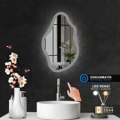 Şekilli Kesim Ledli Dokunmatik Butonlu Dekoratif Ayna VEGALED3044