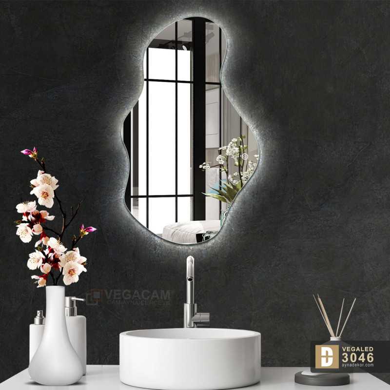 Şekilli Kesim Ledli Dokunmatik Butonlu Dekoratif Ayna VEGALED3046