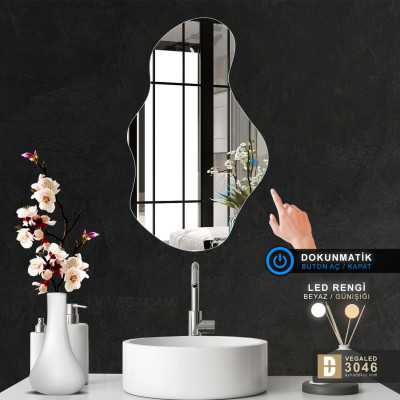 Şekilli Kesim Ledli Dokunmatik Butonlu Dekoratif Ayna VEGALED3046