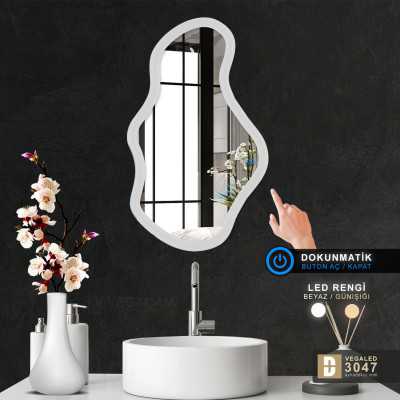 Şekilli Kesim Ledli Dokunmatik Butonlu Dekoratif Ayna VEGALED3047