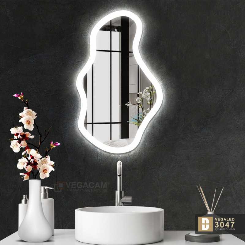 Şekilli Kesim Ledli Dokunmatik Butonlu Dekoratif Ayna VEGALED3047